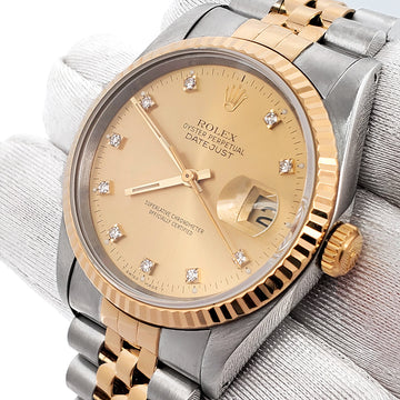 Rolex Datejust 36mm 16233 Factory Champagne Diamond Dial Yellow Gold/Steel Watch