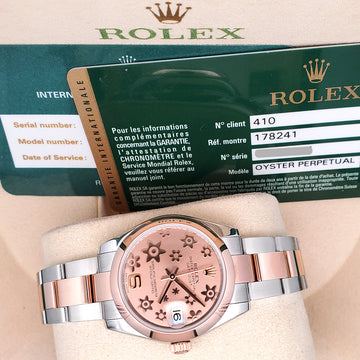 Rolex Datejust 31mm Pink Floral Motif 2-tone Rose Gold/Steel Oyster Watch 178241 Box Papers/Service Papers