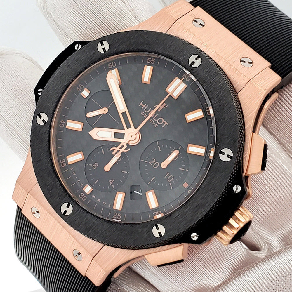 Hublot Big Bang Chronograph 44mm Ceramic Black Bezel/Rubber Strap Rose Gold Watch 301.PM.1780.RX