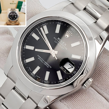 2015 Rolex Datejust II 41mm 116300 Black Index Dial Steel Oyster Watch Box Papers