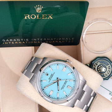 2024 Unworn Rolex 36mm Tiffany Blue Dial Oyster Perpetual Steel 126000 Box Papers