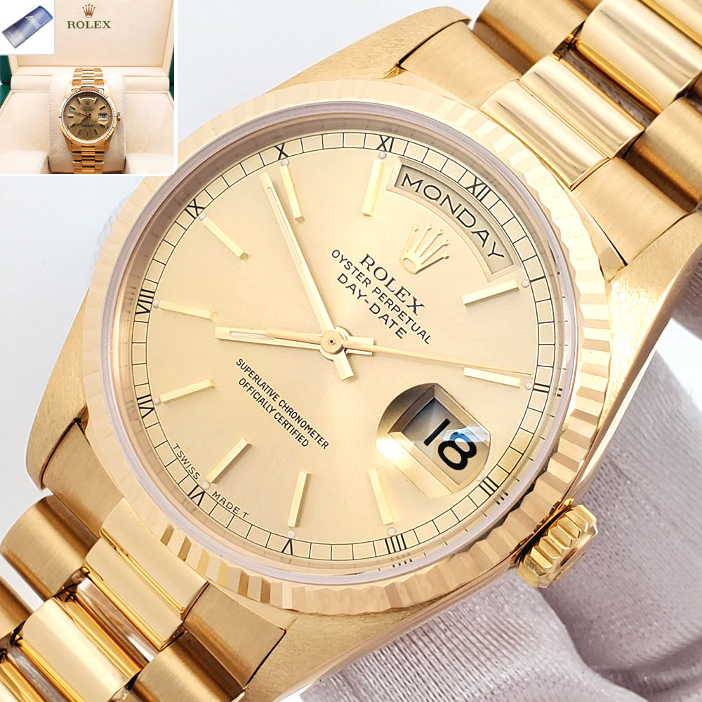1995 Rolex President Day-Date 36mm 18238 Champagne Dial Double-Quick Gold Watch