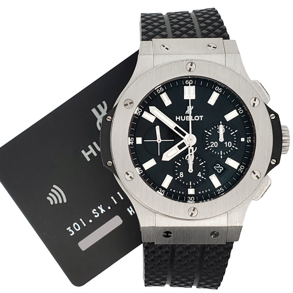 Hublot Big Bang Chronograph 44mm Black Dial/Rubber Strap/Steel Watch 301.SX.1170.RX Papers