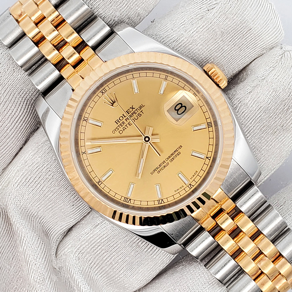 Rolex Datejust 36mm 2-Tone Yellow Gold/Steel Champagne Index Jubilee Watch 116233