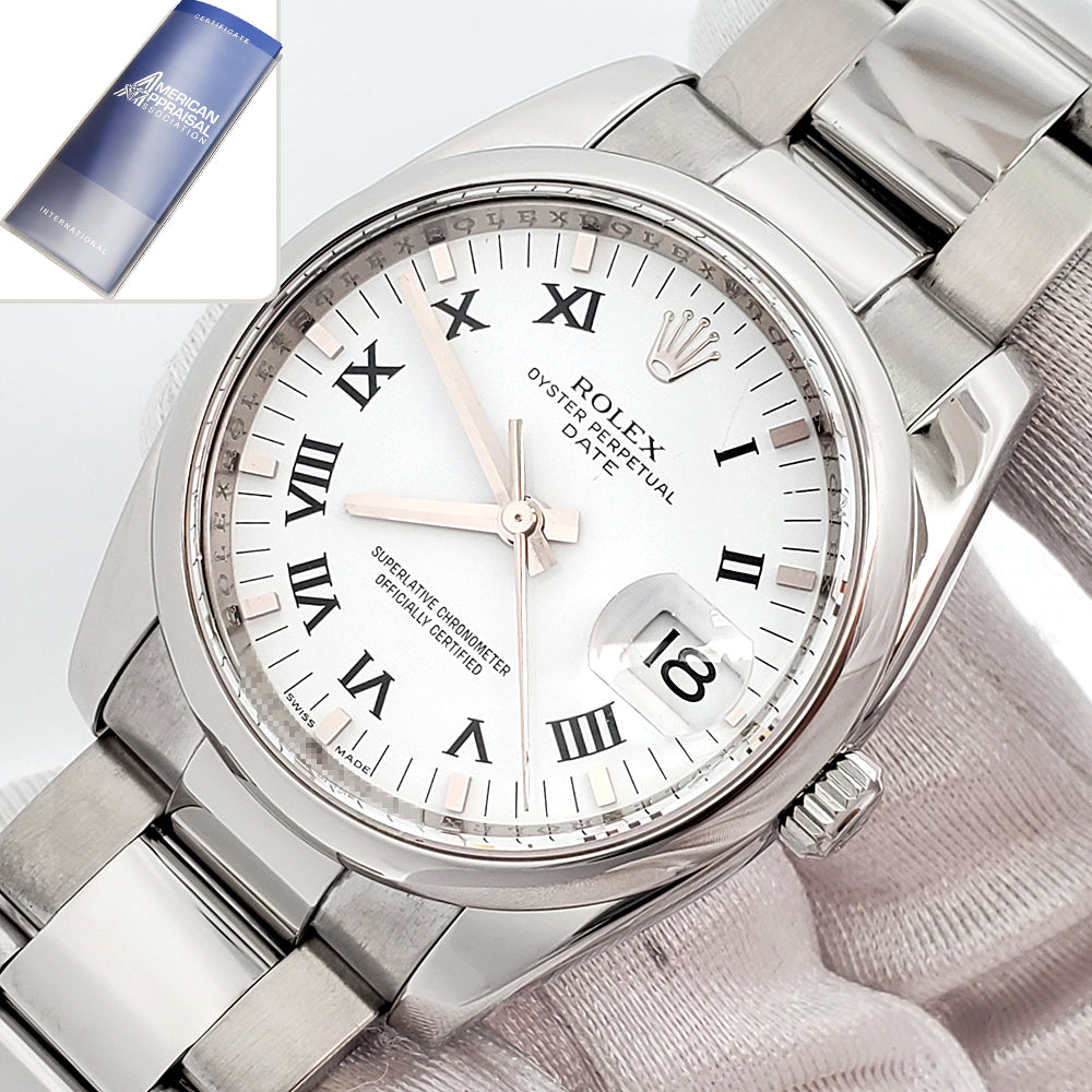 Rolex Oyster Perpetual Date 34mm 115200 White Roman Dial Steel Oyster Watch