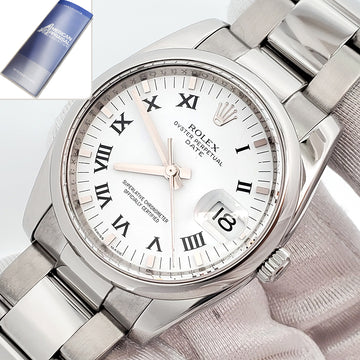 Rolex Oyster Perpetual Date 34mm 115200 White Roman Dial Steel Oyster Watch