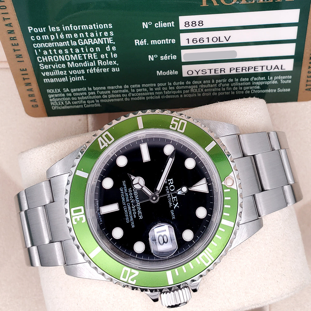 Rolex Submariner Date "Kermit" Black Green Bezel Steel 40mm Watch 16610LV Box Papers