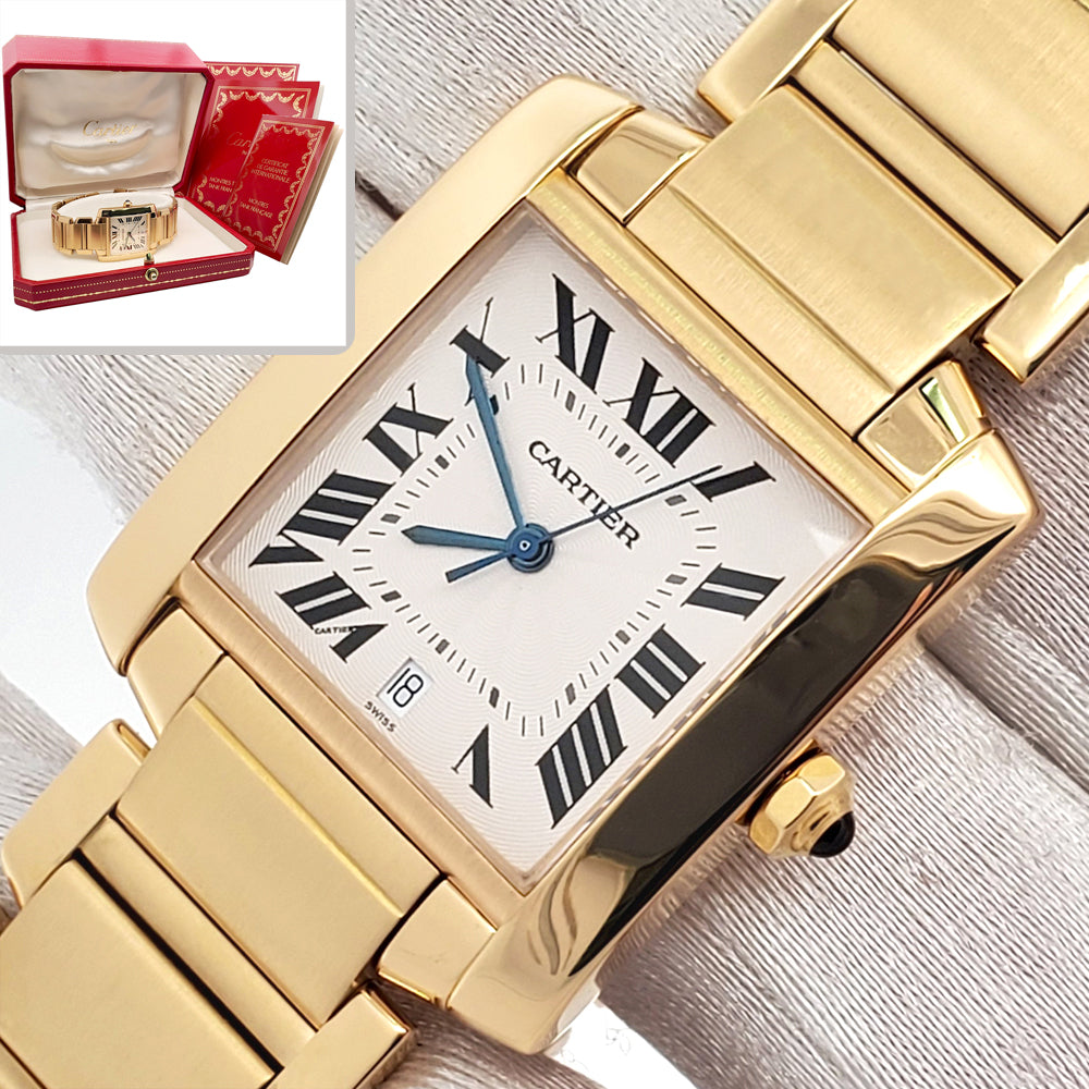 Large Cartier Tank Francaise 18k Yellow Gold Automatic 28mm Watch 1840 W50001R2 Box Papers