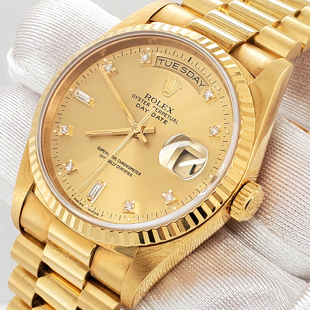 Rolex President Day-Date 36mm Factory Diamond Dial Double-Quick Yellow Gold Watch 18238