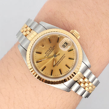Rolex Datejust 26mm 2-Tone Champagne Stick Dial Yellow Gold/Steel Jubilee Watch 69173