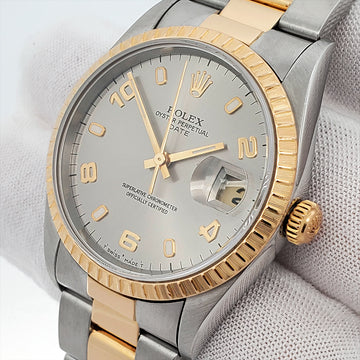 Rolex Date 34mm 2-Tone Slate Arabic Dial Yellow Gold/Steel Oyster 15223 Watch