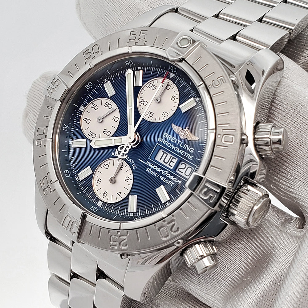 Breitling Chrono SuperOcean Day-Date 42mm Blue Concentric Dial Steel Watch A13340