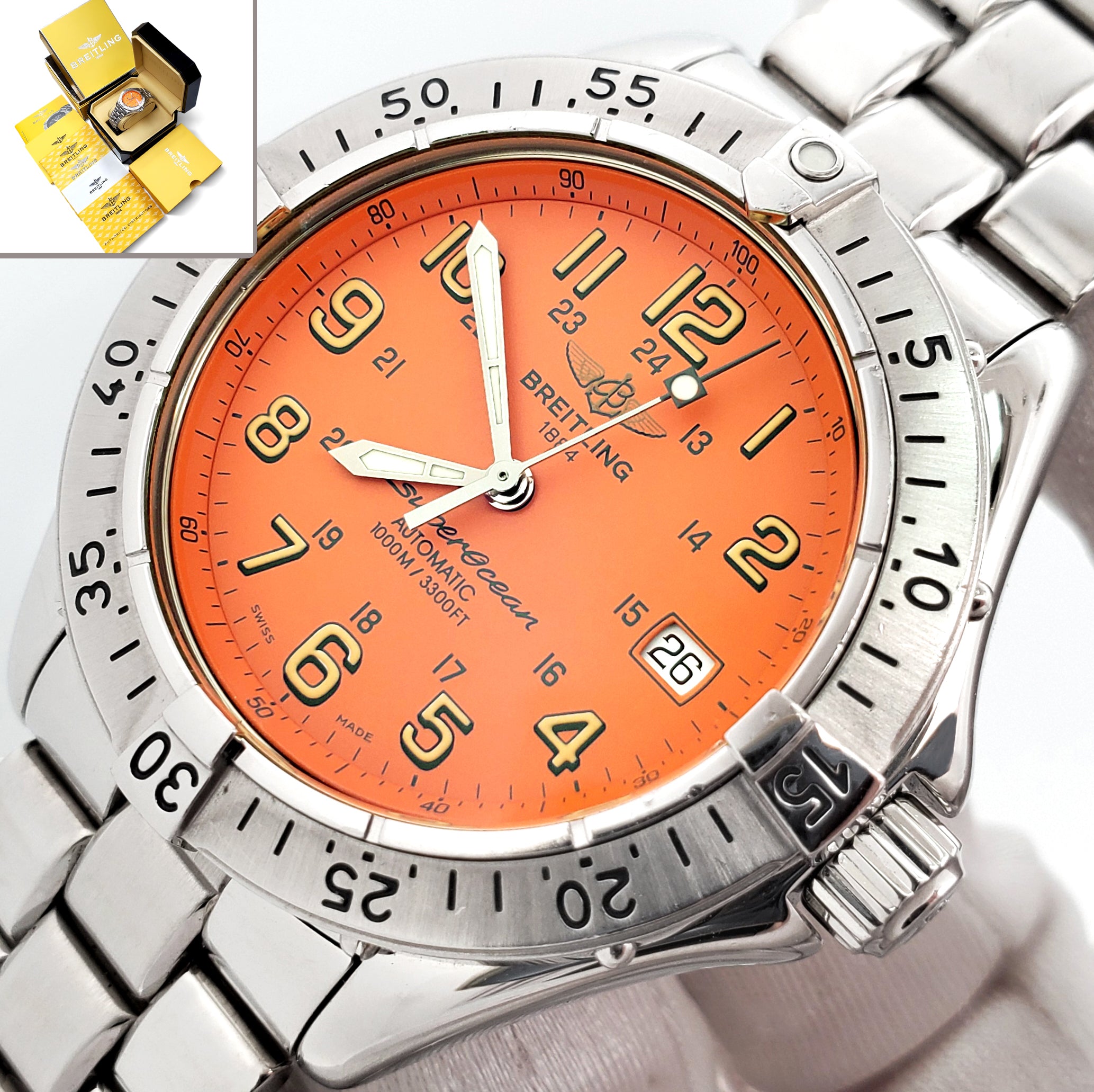 2004 Breitling Superocean Orange Arabic Dial Steel 41mm Watch A17340 B