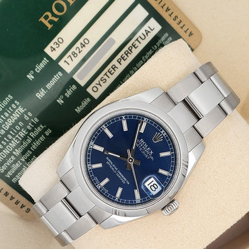 Rolex Datejust 31mm Blue Index Steel Oyster Watch 178240 Box Papers