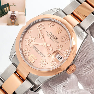 Stickered Rolex Datejust 31mm Pink Floral 2-tone Rose Gold/Steel Oyster Watch 178241 Box Papers
