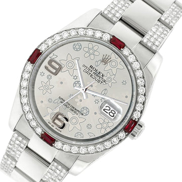 Rolex Datejust 36mm 4.5Ct Diamond Bezel/Bracelet/Grey Floral Dial 116200 Steel Watch