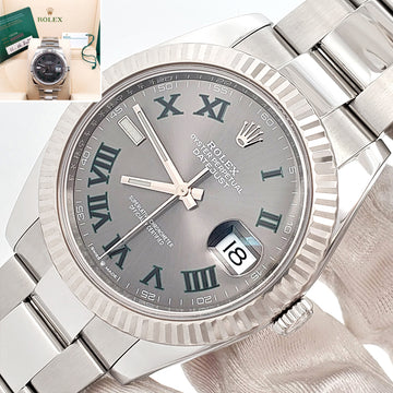 2022 Rolex Datejust 41 126334 Wimbledon Slate Roman White Gold Fluted Bezel Steel Watch Box/Papers/Tag
