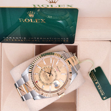 2023 Rolex Sky-Dweller 42mm Champagne 2-tone Yellow Gold/Steel Watch 336933 Box Papers