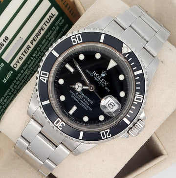 Rolex Submariner Date 40mm Black Dial Steel Oyster Watch 16610 Box Papers