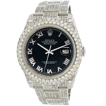 Rolex Datejust 36mm 116200 Pave 16.9CT Diamond Bezel/Case/Bracelet/Black Roman Dial Watch Box Papers
