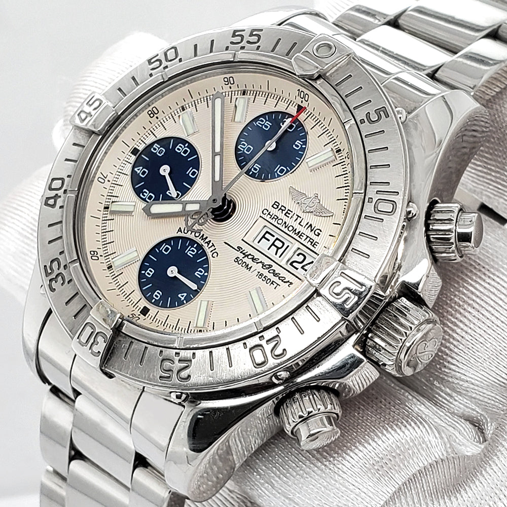 Breitling Superocean Chronograph II 42MM Day Date Steel Watch With Sil breitling-superocean-chronograph-ii-42mm-day-date-steel-watch-with-sil
