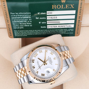 Rolex Datejust 36mm 116233 White Roman Dial Jubilee Watch Box Papers