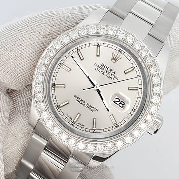 Rolex Datejust Midsize 31mm 178240 Silver Index Dial 1.6ct Diamond Bezel Watch