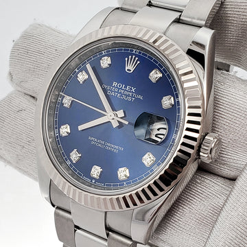 Rolex Datejust 41 126334 Blue Diamond Dial Fluted Bezel Oyster Steel Watch Box Papers