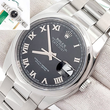 Rolex Datejust 36mm Black Roman Dial Steel Oyster Watch 116200 Papers/Tag