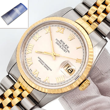 Rolex Datejust Cream Pyramid Dial 2-Tone Yellow Gold/Steel 36mm Watch 16233