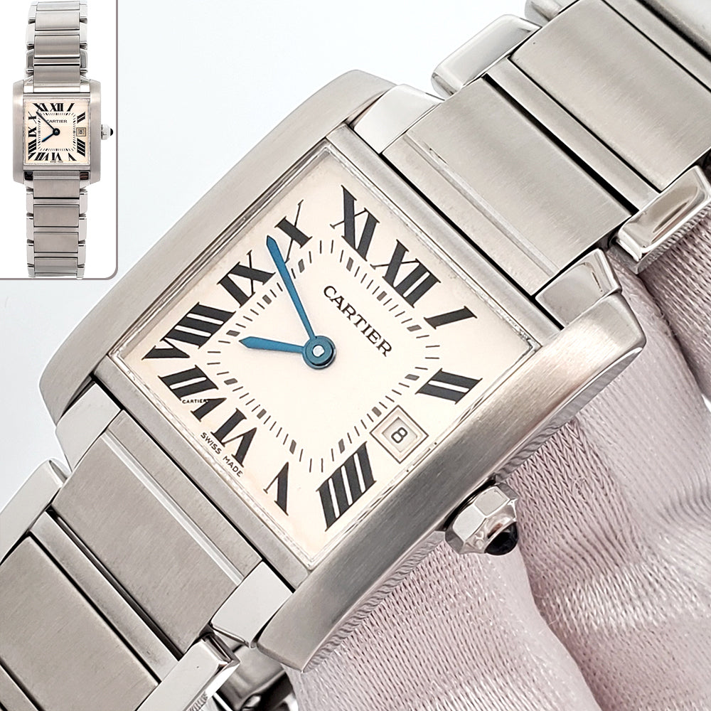 Cartier Tank Francaise 25mm White Roman Dial Steel Quartz Watch 2465 W51011Q3