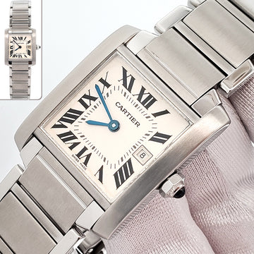 Cartier Tank Francaise 25mm White Roman Dial Steel Quartz Watch 2465 W51011Q3
