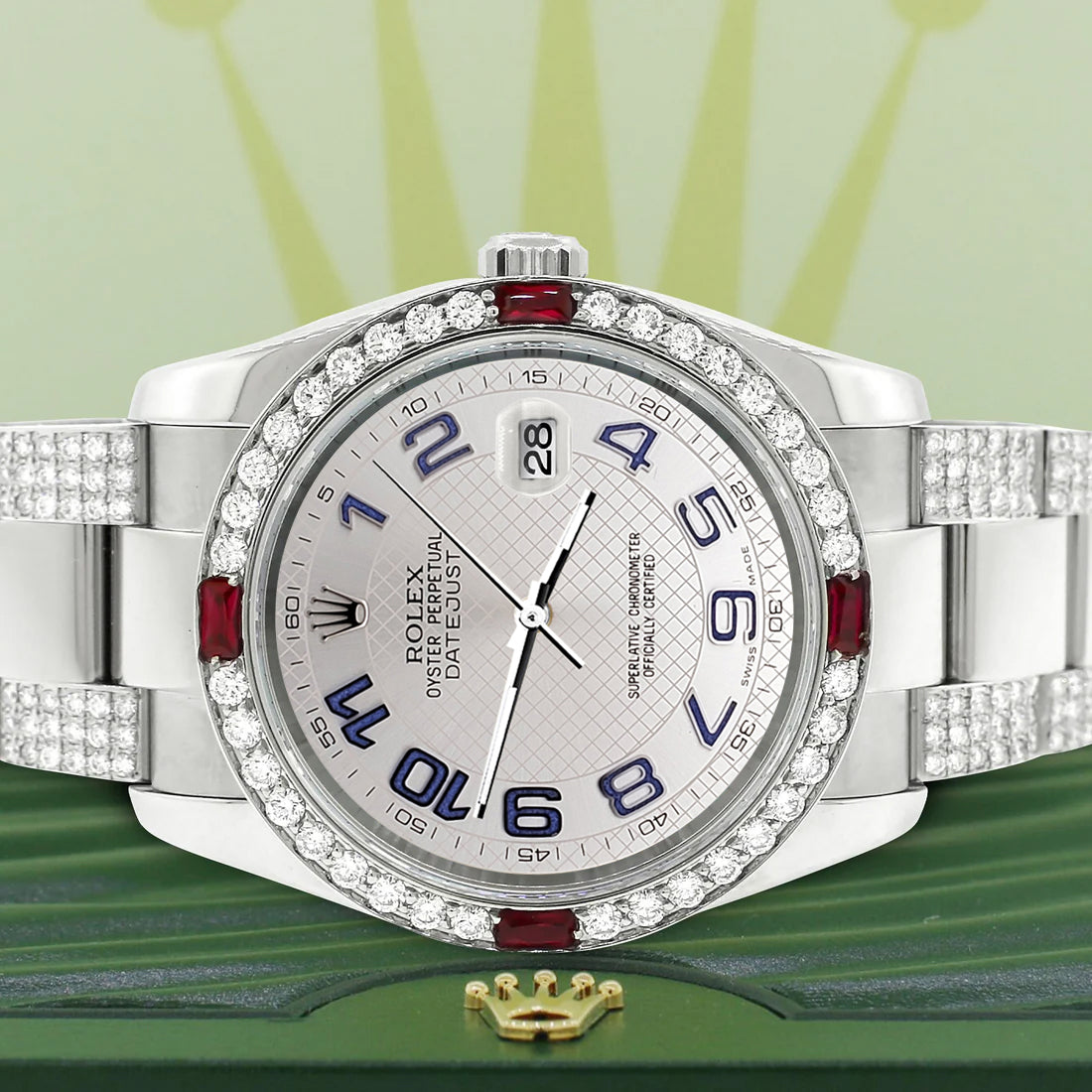 Rolex Datejust 36mm 4.5Ct Diamond Bezel/Bracelet/Silver Decorated Blue Arabic Dial 116200 Steel Watch