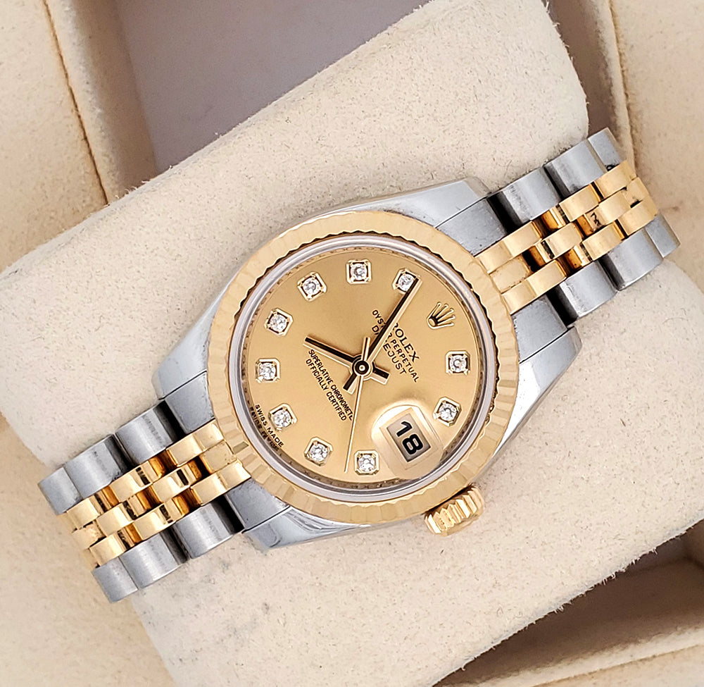 Rolex Datejust 26mm 179173 Factory Champagne Diamond 2-tone Yellow Gold/Steel Jubilee Watch