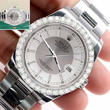 Rolex Datejust 116200 36mm 2.7ct Diamond Bezel/Silver Tuxedo Dial Steel Oyster Watch