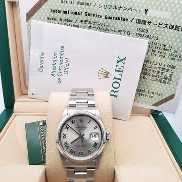 Rolex Datejust 36mm Silver Roman Dial Steel Oyster Watch 16200 Box Papers