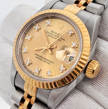 Rolex Datejust 26mm 2-Tone Factory Champagne Diamond Yellow Gold/Steel Jubilee Watch 69173