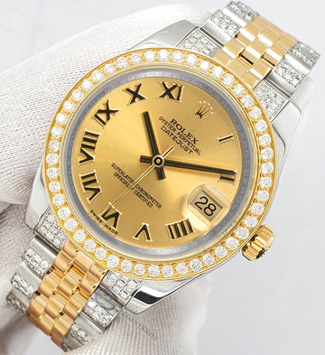 Rolex Datejust 31mm 2-Tone 178273 3.56ct Diamond Bezel/Bracelet Champagne Roman Dial Watch