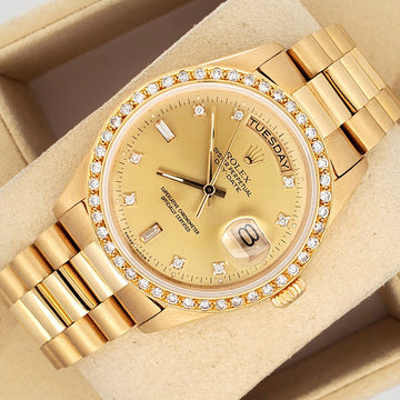 Rolex President Day-Date 36mm Factory Diamond Dial/Custom Bezel Gold Watch 18038