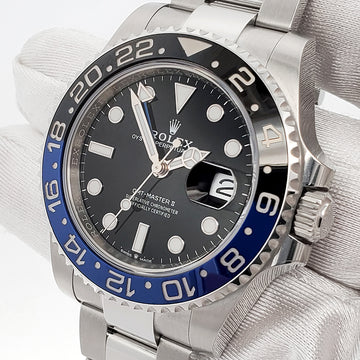 Unworn 2024 Rolex GMT-Master II 40mm Black And Blue Batman Bezel Oyster Steel Watch 126710BLNR Box Papers