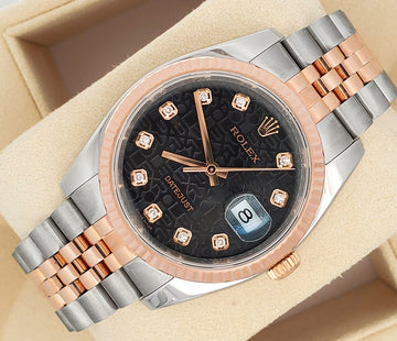 Rolex Datejust 36mm Factory Jubilee Black Diamond Dial 2-Tone Rose Gold/Steel Jubilee Watch 116231