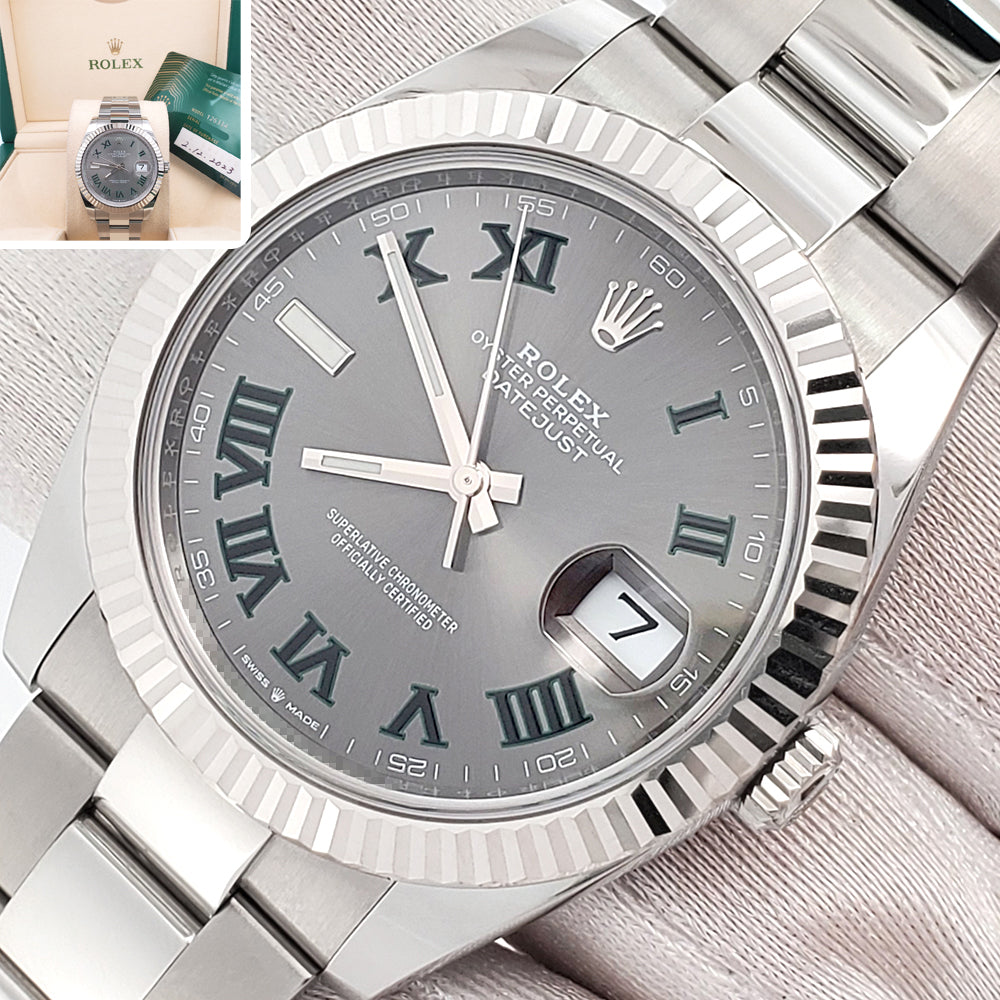2023 Rolex Datejust 41 126334 Wimbledon Slate Roman Dial Steel Oyster Watch Box Papers