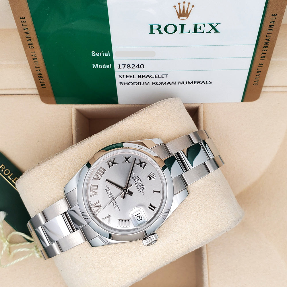 Rolex Datejust 31mm Silver Roman Steel Oyster Watch 178240 Box Papers