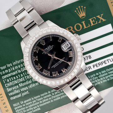 Rolex Datejust 31mm 1.62ct Diamond Bezel/Black Roman Dial 178240 Watch Box Papers