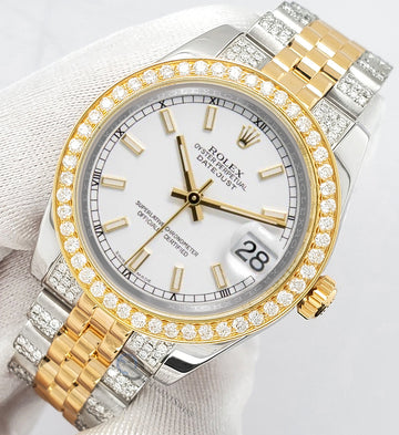 Rolex Datejust 31mm 2-Tone 178273 3.56ct Diamond Bezel/Bracelet White Index Dial Watch