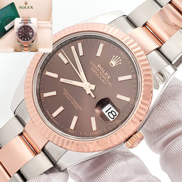 2020 Rolex Datejust 41 126331 Chocolate Index Rose Gold/Steel Oyster Watch Box Papers