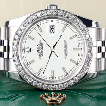Rolex Datejust 36MM White Index Dial Steel Jubilee Watch with 1.85CT Custom Diamond Bezel 116200