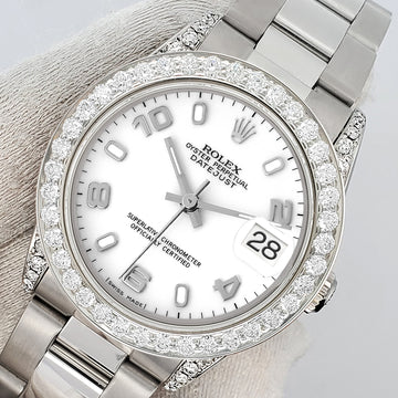 Rolex Datejust Midsize 31mm White Arabic Dial 2.1ct Diamond Bezel/Lugs Oyster Watch