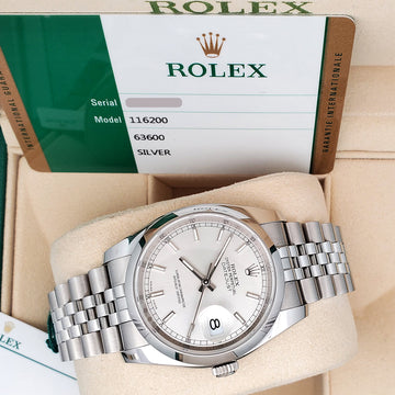 Rolex Datejust 36mm Silver Index Steel Jubilee Watch 116200 Box Papers