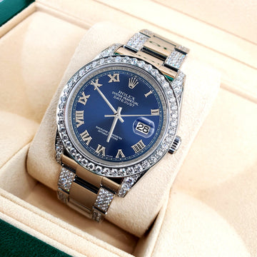 Rolex Datejust 36mm 5.9ct Diamond Bezel/Lugs/Bracelet/Blue Roman Dial Steel Watch 116200 Box Papers